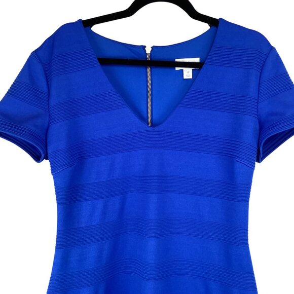 Bisou Bisou Dress Size 12 Blue‎ V-Neck Short Sleeve Bodycon Fitted - Picture 4 of 9